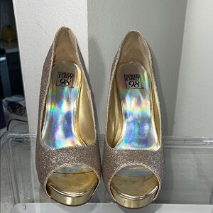 Speed Limit 98 Rose Gold Glitter Peep-Toe Heels